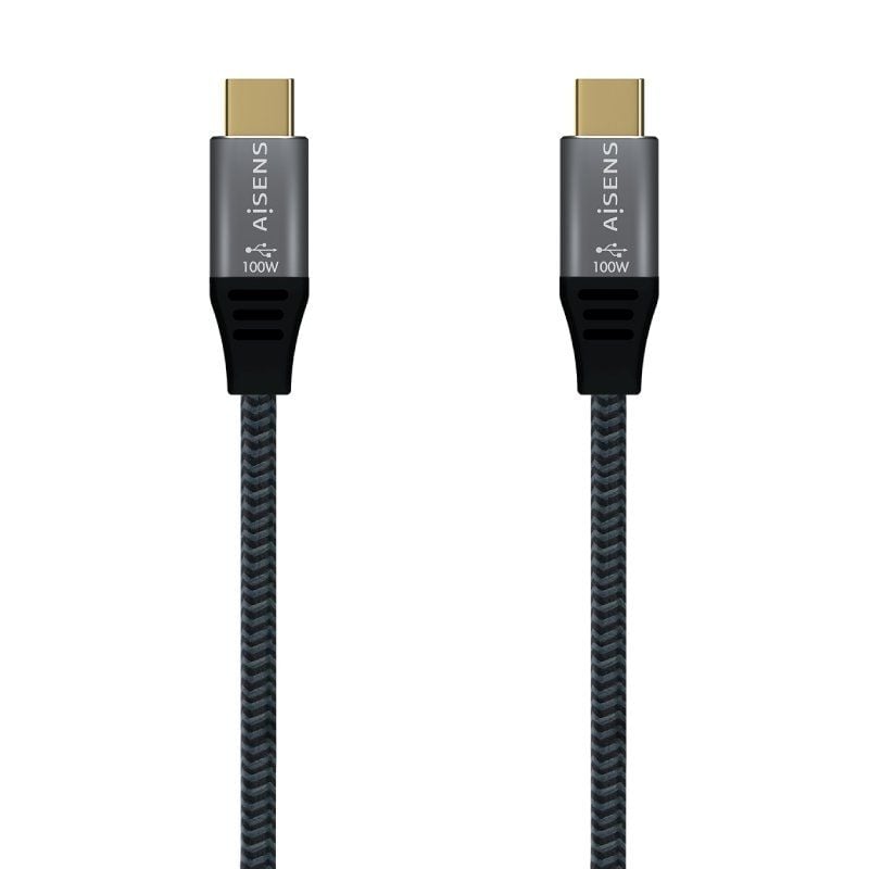 Cable USB 2.0 Tipo-C Aisens A107-0628 5A 100W/ USB Tipo-C Macho - USB Tipo-C Macho/ Hasta 100W/ 480Mbps/ 1m/ Gris