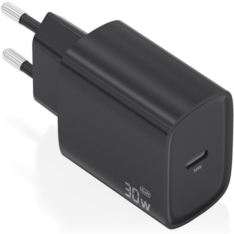 Cargador de Pared GaN Aisens A110-0951/ 1xUSB Tipo-C/ 30W/ Negro