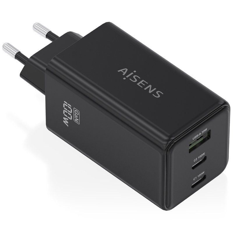 Cargador de Pared GaN Aisens ASCH-100W3P052-BK/ 2xUSB Tipo-C/ 1xUSB/ 100W