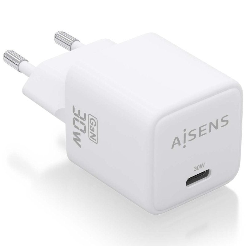 Cargador de Pared GaN Aisens ASCH-30W1P035-W/ 1xUSB Tipo-C/ 30W