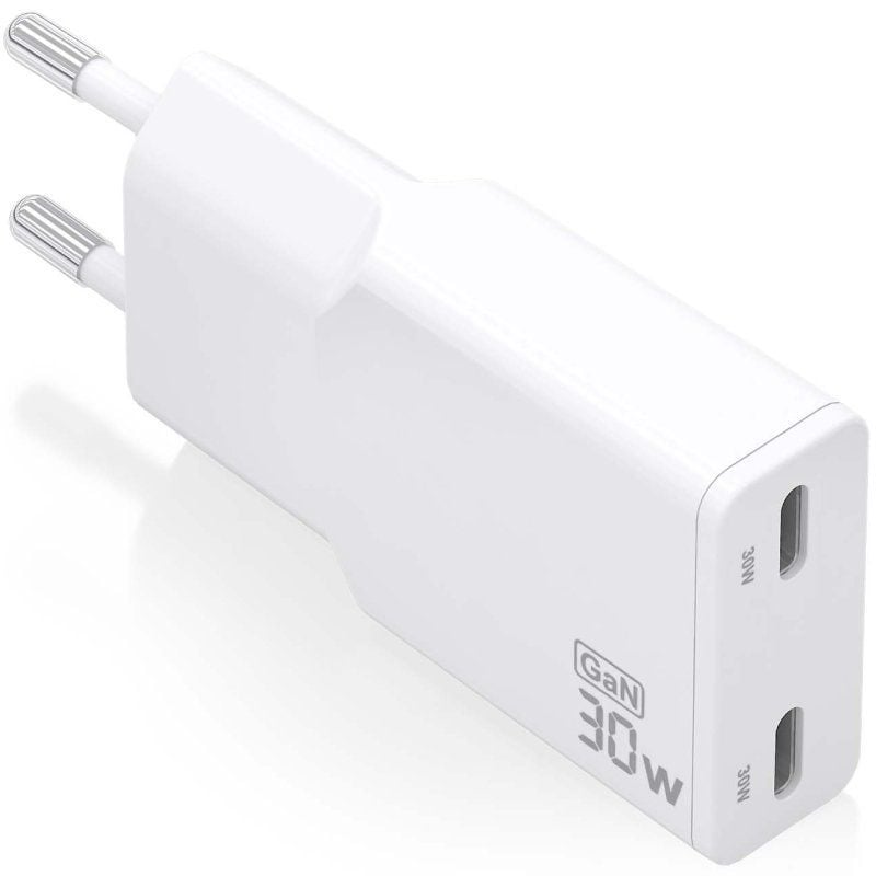 Cargador de Pared GaN Aisens ASCH-30W2P048-W/ 2xUSB Tipo-C/ 30W/ Blanco