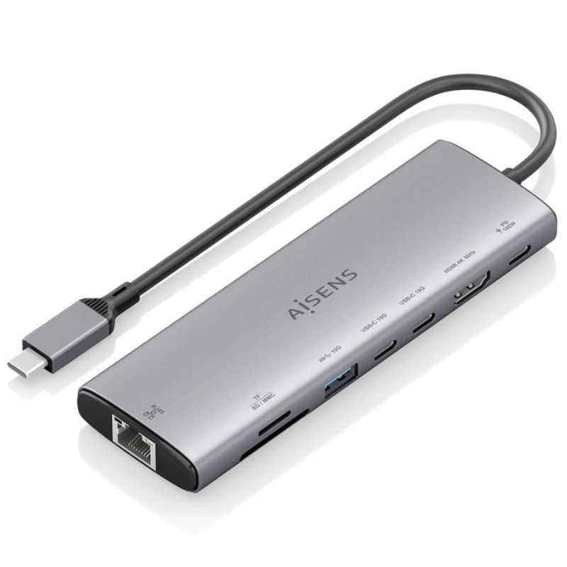 Docking USB Tipo-C Aisens ASUC-8P033-GR/ 1xHDMI 4K/ 1xUSB/ 2xUSB Tipo-C/ 1xRJ45/ 1xLector Tarjetas/ 1xUSB Tipo-C PD/ Gris