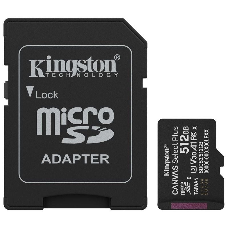 Tarjeta de Memoria Kingston CANVAS Select Plus 512GB microSD XC con Adaptador/ Clase 10/ 150MBs