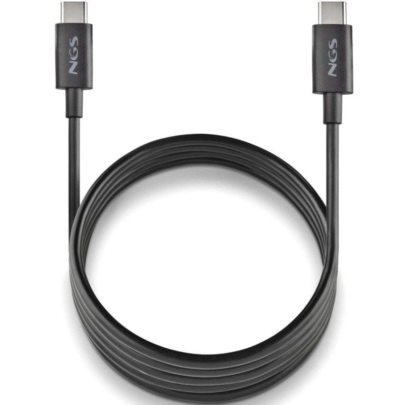 Cable USB 2.0 Tipo-C NGS ZYRO 60W-1/ USB Tipo-C Macho - USB Tipo-C Macho/ Hasta 60W/ 480Mbps/ 1m/ Negro