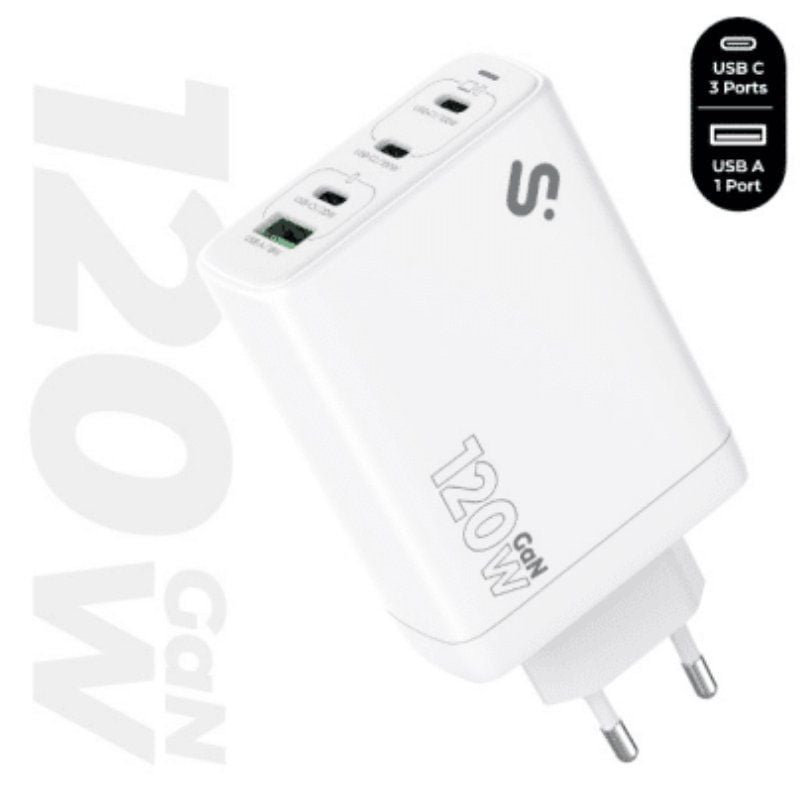 Cargador de Pared GaN Subblim 120W Charger USB C+C+C+A/ 3xUSB Tipo-C/ 1xUSB/ 120W