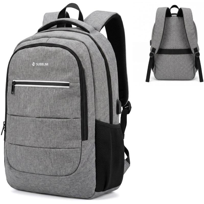 Mochila Subblim City Plus 26L Backpack para Portátiles hasta 16'/ Puerto USB/ Repelente al agua/ Reflectante/ Cinta para Trolley/ Gris