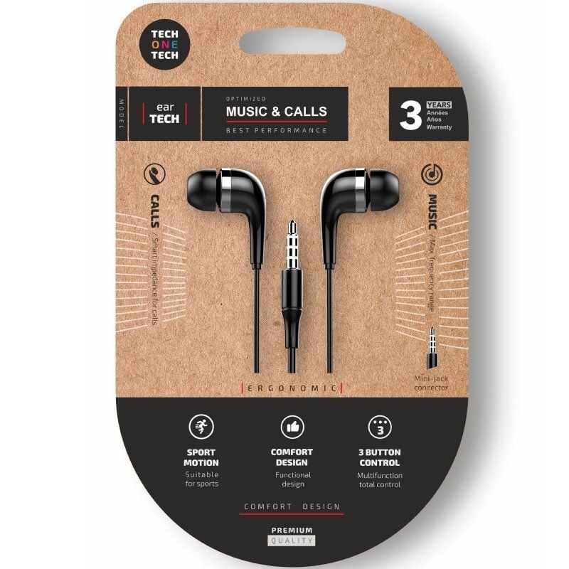 Auriculares Intrauditivos Tech One Tech soft earTECH TEC1005/ con Micrófono/ Jack 3.5/ Negros
