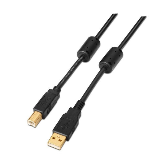 Cable USB 2.0 Impresora Aisens A101-0011/ USB Tipo-B Macho - USB Macho/ 5m/ Negro