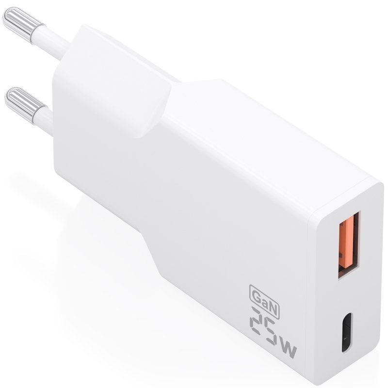 Cargador de Pared GaN Aisens A110-1000/ 1xUSB Tipo-C/ 1xUSB/ 25W/ Blanco