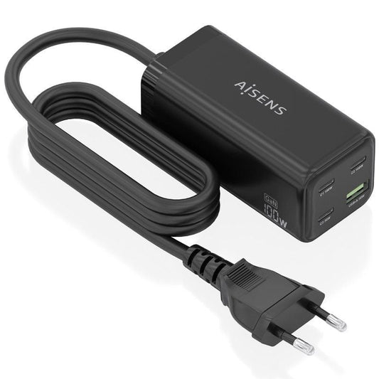 Cargador Sobremesa GaN Aisens ASCH-100W4P054-BK/ 3xUSB Tipo-C/ 1xUSB/ 100W