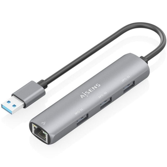 Hub USB Aisens ASUC-4P034-GR/ 3xUSB/ 1xRJ45/ Gris