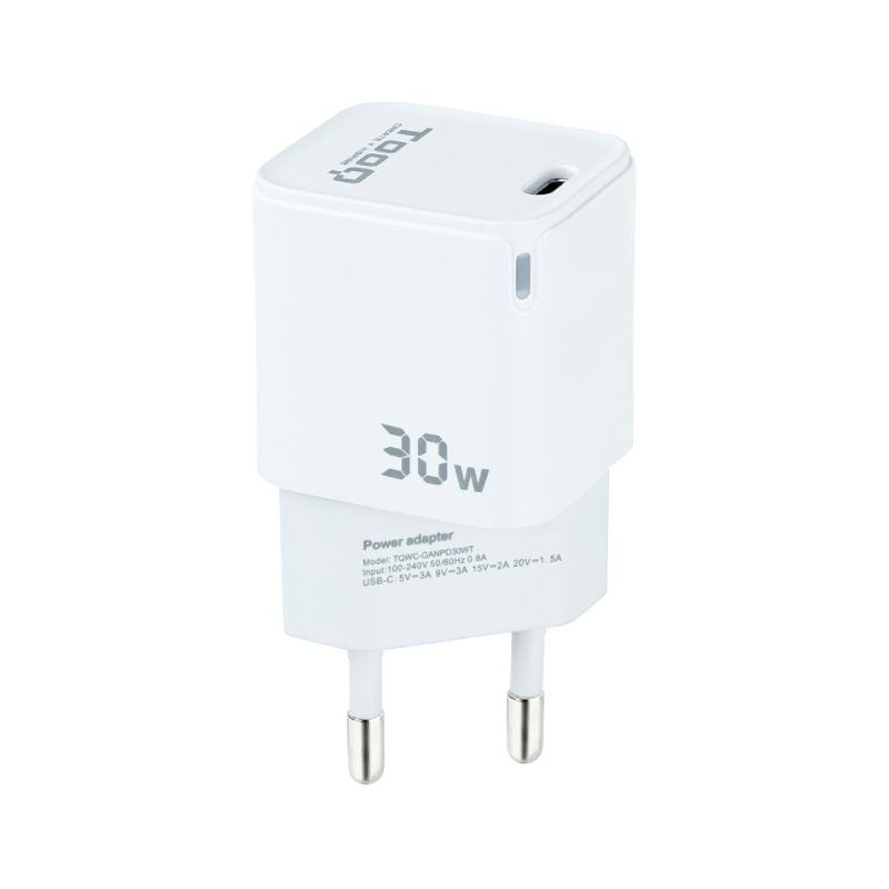 Cargador de Pared GaN TooQ TQWC-GANPD30WT/ 1xUSB Tipo-C/ 30W