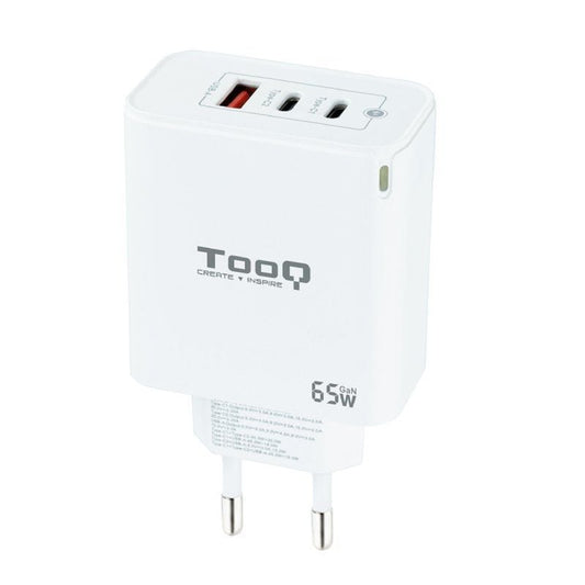 Cargador de Pared GaN TooQ TQWC-GANQC2PD65WT/ 2xUSB Tipo-C/ 1xUSB/ 65W