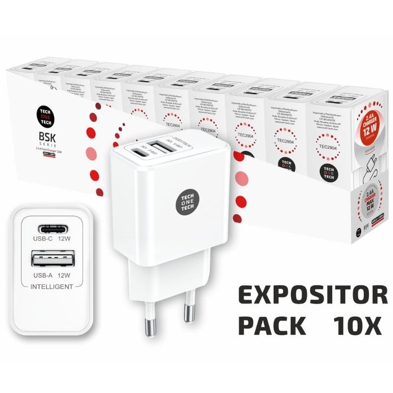 Pack 10 Cargadores de Pared Tech One Tech Basik TEC2954/ 1xUSB/ 12W