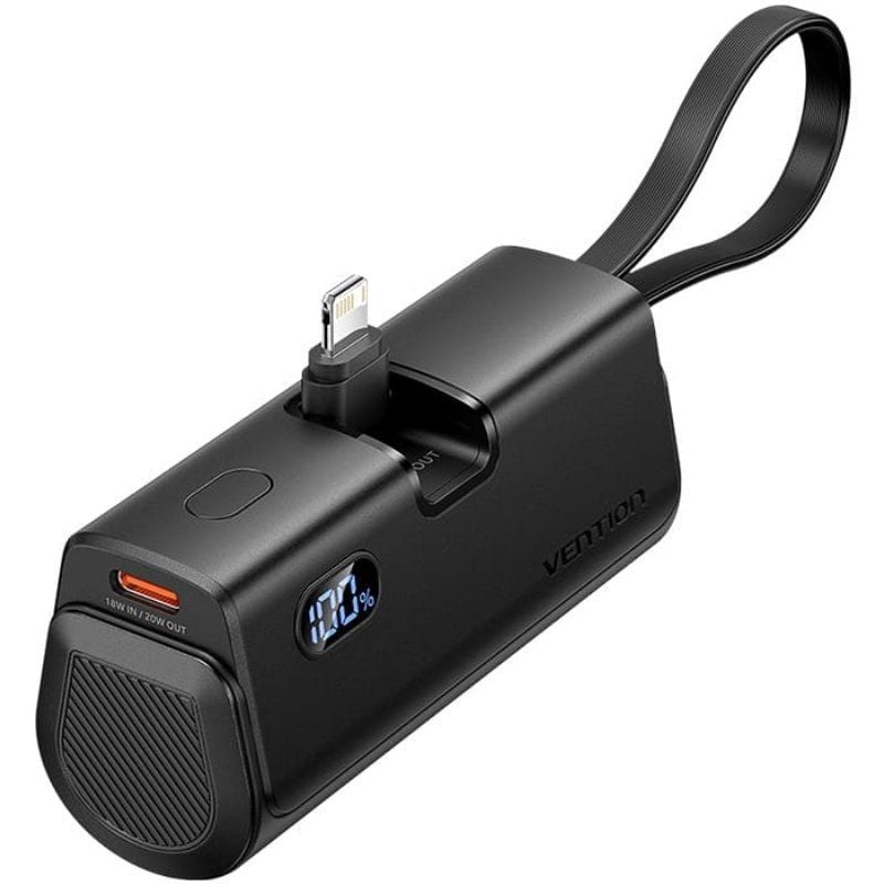 Powerbank 4800mAh Vention FHRB0/ 22.5W/ Negra/ Incluye Cable USB Tipo-C y Lightning