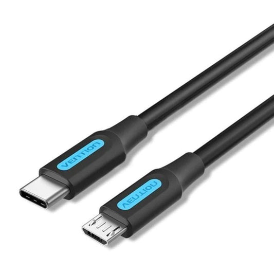 Cable USB 2.0 Tipo-C Vention COVBH/ USB Tipo-C Macho - MicroUSB Macho/ 480Mbps/ 2m/ Negro