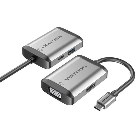 Conversor Vention TFAHB/ 1xUSB/ 1xHDMI/ 1xVGA/ 1xUSB Tipo-C PD/ Gris