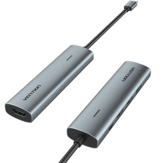 Docking USB Tipo-C Vention TGGHB/ 3xUSB/ 1xHDMI 4K/ 1xUSB Tipo-C PD/ Gris