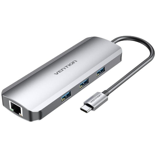 Docking USB Tipo-C Vention TOLHB/ 1xHDMI 4K/ 3xUSB/ 1xUSB Tipo-C PD/ 1xRJ45/ 1xLector Tarjetas SD/ 1x MicroSD/ Jack 3.5/ Gris