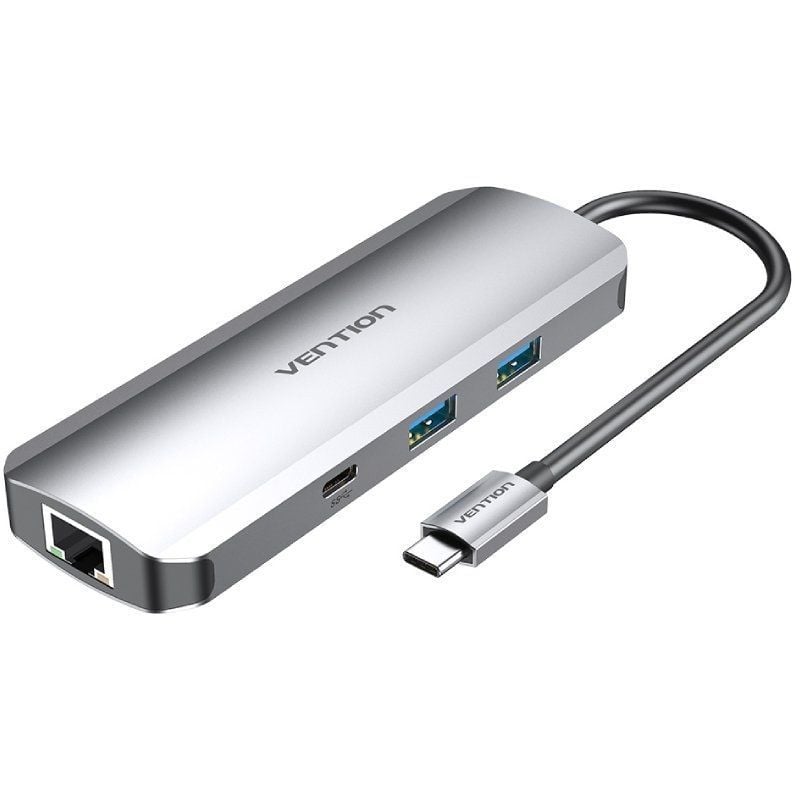 Docking USB Tipo-C Vention TOMHB/ 1xHDMI 4K/ 2xUSB/ 1xUSB Tipo-C/ 1xUSB Tipo-C PD/ 1xRJ45/ 1xLector Tarjetas SD y MicroSD/ Jack 3.5/ Gris